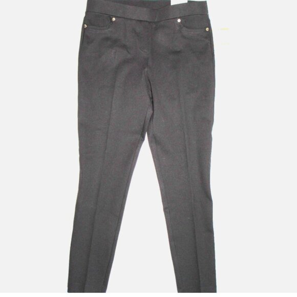 Anne Klein Black Slim Ankle Pants Sz S Stretch Waist Faux Front Fly Pockets NWT - Picture 2 of 6